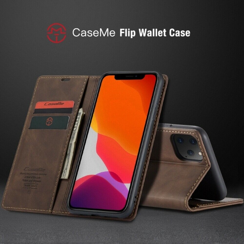 CaseMe Magnetic Stand Flip Protective Cover Leather Flip Cover Purse Style with ID & Credit Card Slots Holder for iPhone 13 -Coffee