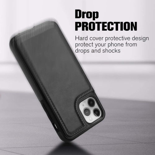 Loris & Case High Quality Leather Back Case Kickstand Shockproof Protective Card Holder Wallet Cover Case for iPhone 13 PRO MAX -Black