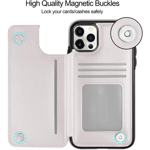 Loris & Case High Quality Leather Back Case Kickstand Shockproof Protective Card Holder Wallet Cover Case for iPhone 13 -White
