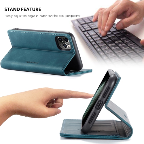 CaseMe Magnetic Stand Flip Protective Cover Leather Flip Cover Purse Style with ID & Credit Card Slots Holder for iPhone 13 -Blue