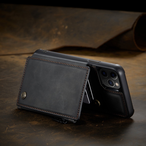 CaseMe Leather Zipper Wallet Card Slot Double Magnetic Clasp Shockproof Back Case Cover for iPhone 13 -Black
