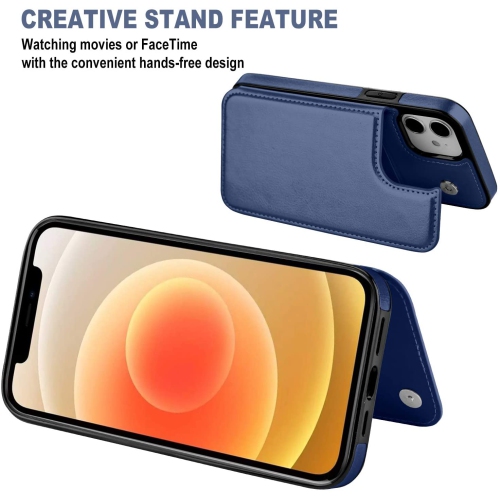 Loris & Case High Quality Leather Back Case Kickstand Shockproof Protective Card Holder Wallet Cover Case for iPhone 13 -Blue