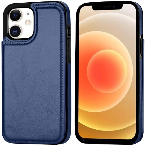 Loris & Case High Quality Leather Back Case Kickstand Shockproof Protective Card Holder Wallet Cover Case for iPhone 13 -Blue