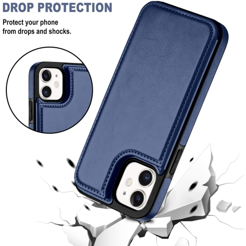 Loris & Case High Quality Leather Back Case Kickstand Shockproof Protective Card Holder Wallet Cover Case for iPhone 13 -Blue