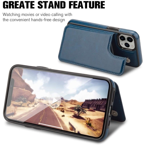 Loris & Case High Quality Leather Back Case Kickstand Shockproof Protective Card Holder Wallet Cover Case for iPhone 13 -Blue