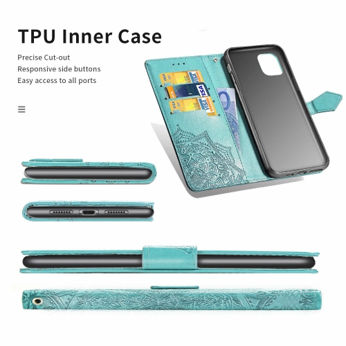 Étui portefeuille MyCase Emboss Mandala à motif de fleur Étui à rabat en cuir pu béquille magnétique avec fentes pour cartes Étui protecteur antichoc