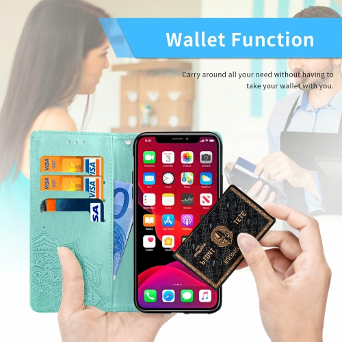 Étui portefeuille MyCase Emboss Mandala à motif de fleur Étui à rabat en cuir pu béquille magnétique avec fentes pour cartes Étui protecteur antichoc