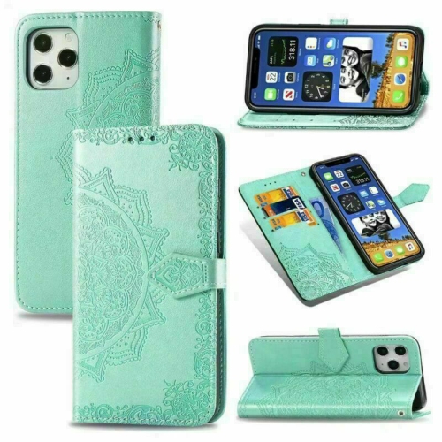 Étui portefeuille MyCase Emboss Mandala à motif de fleur Étui à rabat en cuir pu béquille magnétique avec fentes pour cartes Étui protecteur antichoc