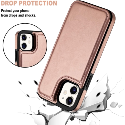 Loris & Case High Quality Leather Back Case Kickstand Shockproof Protective Card Holder Wallet Cover Case for iPhone 13 -Pink