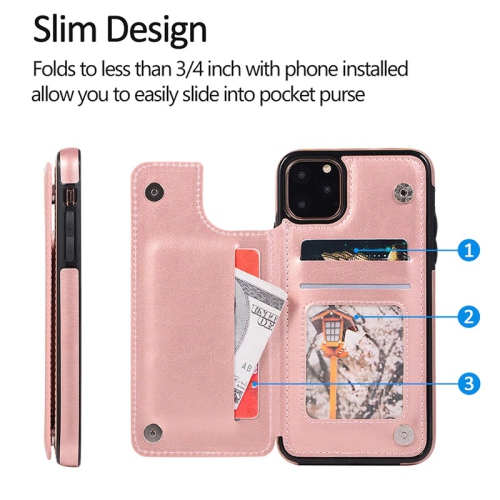 Loris & Case High Quality Leather Back Case Kickstand Shockproof Protective Card Holder Wallet Cover Case for iPhone 13 -Pink