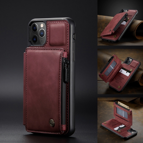 CaseMe Leather Zipper Wallet Card Slot Double Magnetic Clasp Shockproof Back Case Cover for iPhone 13 PRO -Red