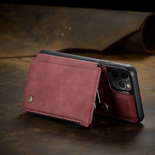 CaseMe Leather Zipper Wallet Card Slot Double Magnetic Clasp Shockproof Back Case Cover for iPhone 13 PRO -Red