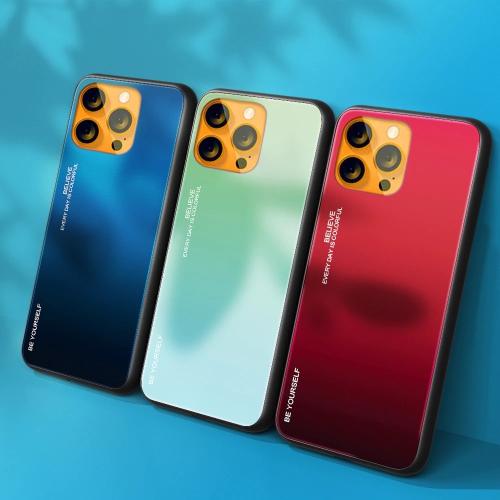 RIVIERA Scratch Resistant Gradient Color Phone Case Anti-fall Tempered Glass Case for iPhone 13 -Green