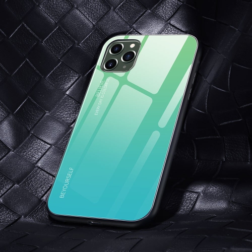 RIVIERA Scratch Resistant Gradient Color Phone Case Anti-fall Tempered Glass Case for iPhone 13 -Green