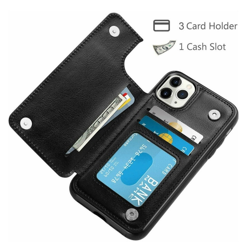 Loris & Case High Quality Leather Back Case Kickstand Shockproof Protective Card Holder Wallet Cover Case for iPhone 13 -Black