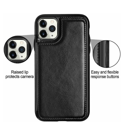 Loris & Case High Quality Leather Back Case Kickstand Shockproof Protective Card Holder Wallet Cover Case for iPhone 13 -Black