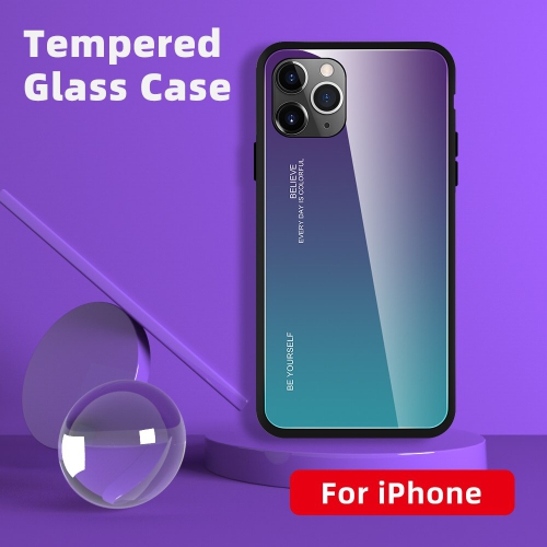 RIVIERA Scratch Resistant Gradient Color Phone Case Anti-fall Tempered Glass Case for iPhone 13 -Purple and Green