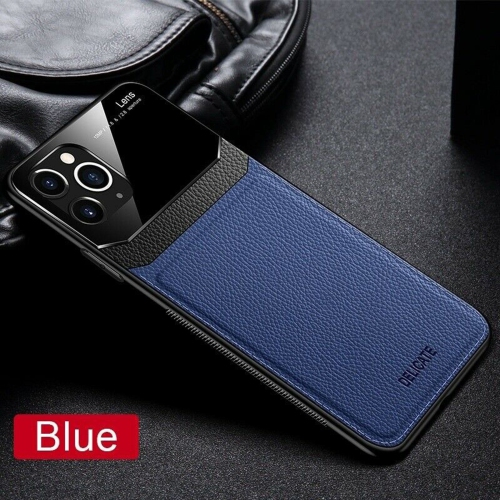 DELFIN Leather Case Anti Slide Camera Protection Shockproof cover Plexiglass Bumper Phone Case Slim Cover for iPhone 13 -Blue