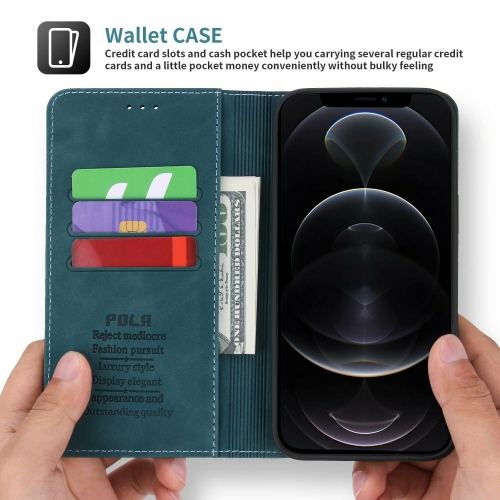 POLA Wallet Case Premium PU Flip Leather Kickstand with Card Holder Strong Magnetic Case Drop Protection Shockproof Cover Suitable for iPhone 13 -Blue