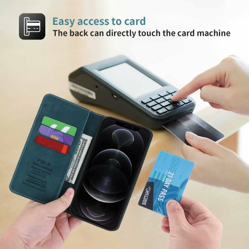 POLA Wallet Case Premium PU Flip Leather Kickstand with Card Holder Strong Magnetic Case Drop Protection Shockproof Cover Suitable for iPhone 13 -Blue