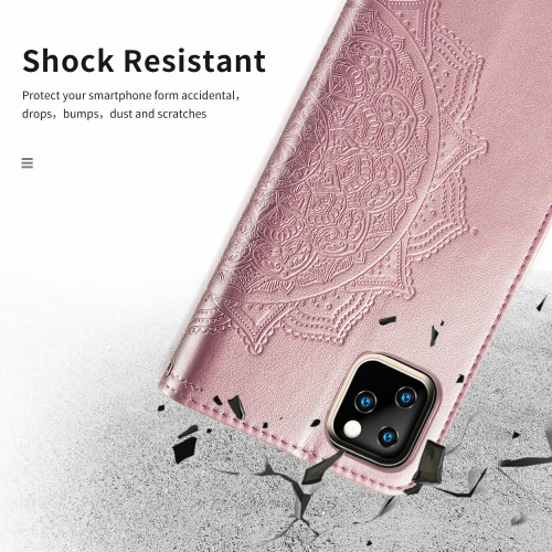 MyCase Wallet Case Emboss Mandala Flower Pattern Flip Case PU Leather Magnetic Kickstand Cover with Card Slots Shockproof Protective Cover for iPhone