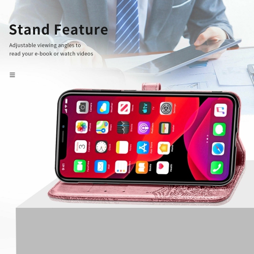 MyCase Wallet Case Emboss Mandala Flower Pattern Flip Case PU Leather Magnetic Kickstand Cover with Card Slots Shockproof Protective Cover for iPhone