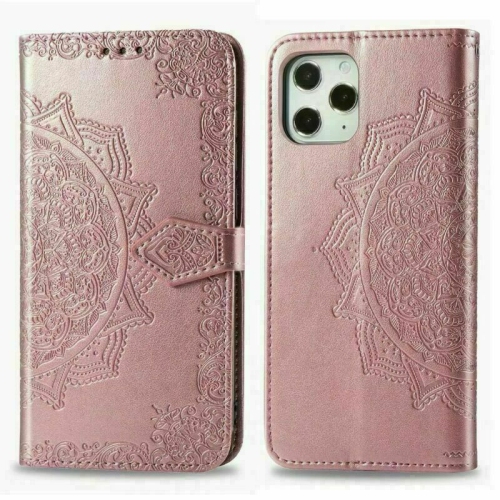 MyCase Wallet Case Emboss Mandala Flower Pattern Flip Case PU Leather Magnetic Kickstand Cover with Card Slots Shockproof Protective Cover for iPhone