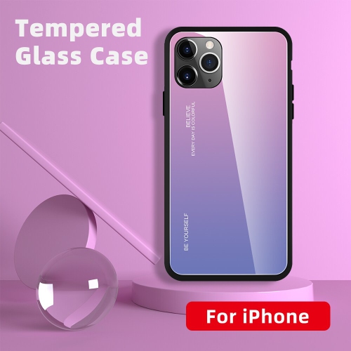 RIVIERA Scratch Resistant Gradient Color Phone Case Anti-fall Tempered Glass Case for iPhone 13 -Pink and Purple