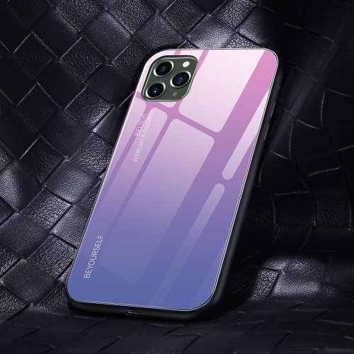 RIVIERA Scratch Resistant Gradient Color Phone Case Anti-fall Tempered Glass Case for iPhone 13 -Pink and Purple