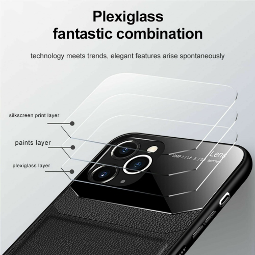 DELFIN Leather Case Anti Slide Camera Protection Shockproof cover Plexiglass Bumper Phone Case Slim Cover for iPhone 13 -Black