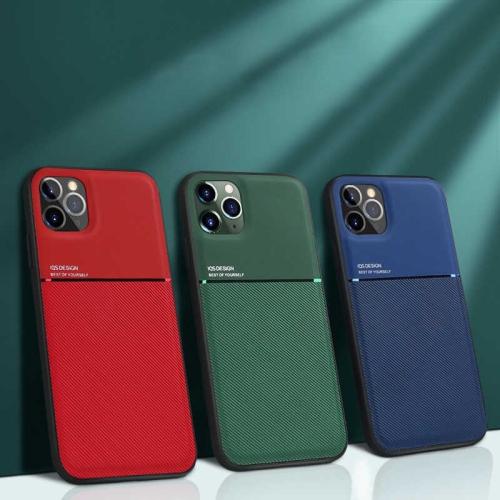 KELVIN Leather Magnetic Texture Slim Matte Back Phone Cove Anti Fall Frosted Stripe Cases For iPhone 13 -Blue