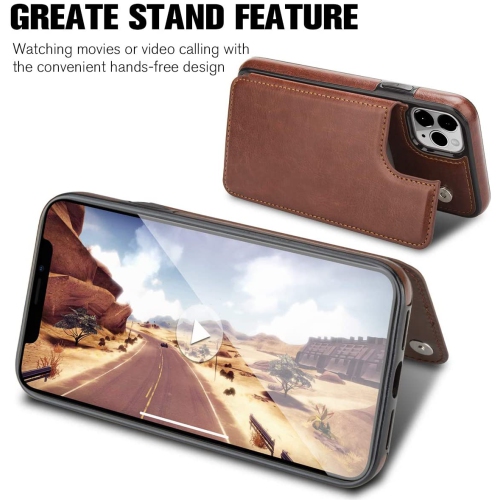 Loris & Case High Quality Leather Back Case Kickstand Shockproof Protective Card Holder Wallet Cover Case for iPhone 13 -Red