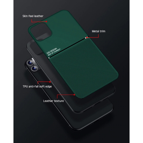 KELVIN Leather Magnetic Texture Slim Matte Back Phone Cove Anti Fall Frosted Stripe Cases For iPhone 13 -Green