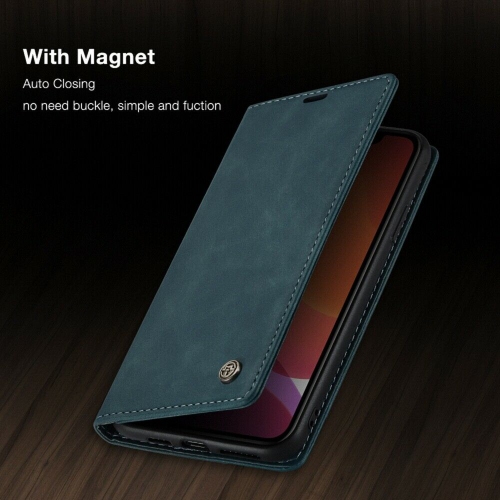 CASEME  Magnetic Stand Flip Protective Cover Leather Flip Cover Purse Style With Id & Credit Card Slots Holder for Iphone 13 Pro -Blue