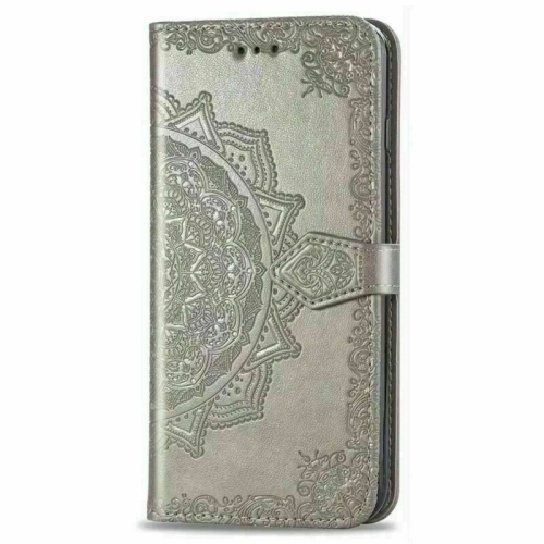 MyCase Wallet Case Emboss Mandala Flower Pattern Flip Case PU Leather Magnetic Kickstand Cover with Card Slots Shockproof Protective Cover for iPhone