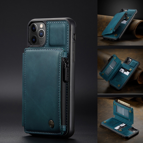 CaseMe Leather Zipper Wallet Card Slot Double Magnetic Clasp Shockproof Back Case Cover for iPhone 13 -Blue