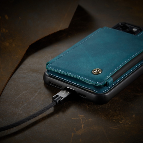 CaseMe Leather Zipper Wallet Card Slot Double Magnetic Clasp Shockproof Back Case Cover for iPhone 13 -Blue