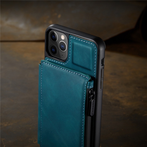 CaseMe Leather Zipper Wallet Card Slot Double Magnetic Clasp Shockproof Back Case Cover for iPhone 13 -Blue