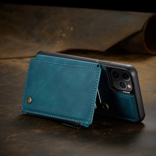 CaseMe Leather Zipper Wallet Card Slot Double Magnetic Clasp Shockproof Back Case Cover for iPhone 13 -Blue