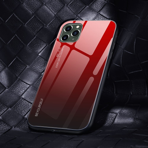 RIVIERA Scratch Resistant Gradient Color Phone Case Anti-fall Tempered Glass Case for iPhone 13 -Red
