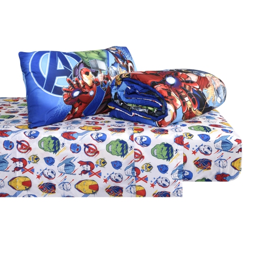 Literie pour enfants Marvel Avengers avec couvre-lit réversible lit simple dans un sac 4 pièces ensemble pour enfants