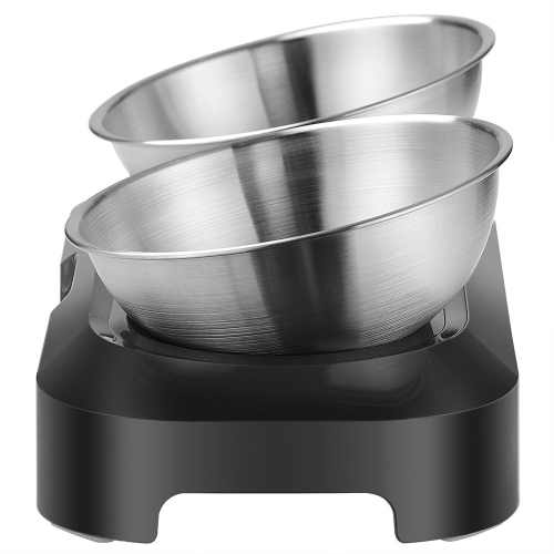 Elevated Dog Cat Bowls 15°Tilted Raised Cat Food and Water Bowls,With Anti Slip Stand and 2 Stainless Steel Dog Bowls For Cats, Dogs and Pets