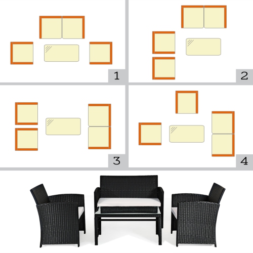 Topbuy 4 Piece Outdoor Patio Rattan Furniture Set Black Wicker Cushioned Seat For Garden, porch, Lawn