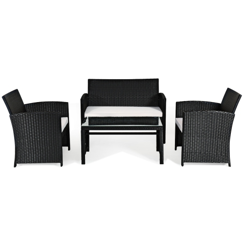 Topbuy 4 Piece Outdoor Patio Rattan Furniture Set Black Wicker Cushioned Seat For Garden, porch, Lawn