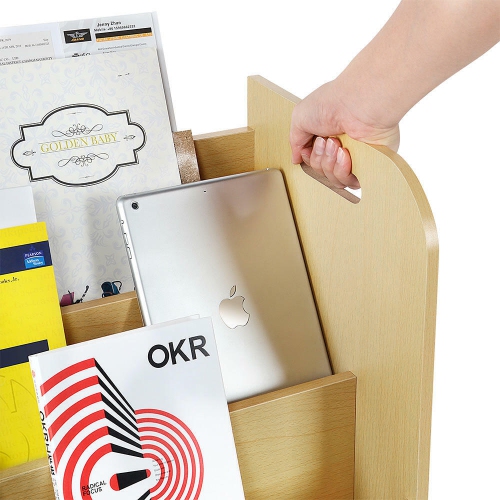 Kids Bookcase Display Bookshelf Stand 3-Tier with 3 Storage Bottom Compartments and Easy Move Handles