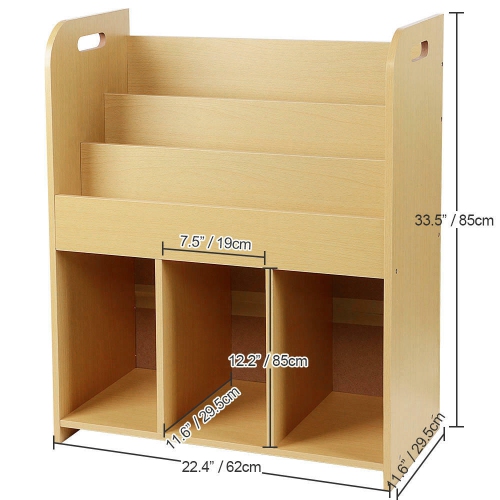 Kids Bookcase Display Bookshelf Stand 3-Tier with 3 Storage Bottom Compartments and Easy Move Handles