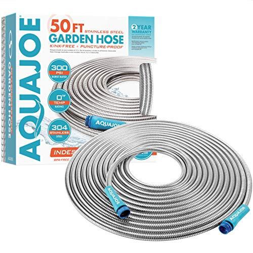 Aqua Joe AJSGH50 50’ x ½” Stainless Steel Heavy-Duty Spiral Constructed Garden Hose
