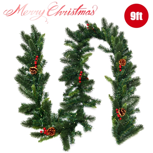 Topbuy 9FT Pre-lit Pine Christmas Garland Artificial Christmas Decoration Rattan with 100 LED Lights