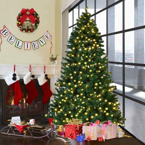 Topbuy 7.5' PVC Artificial Christmas Tree Pre-Lit 400 LED Lights W/ Metal Stand New