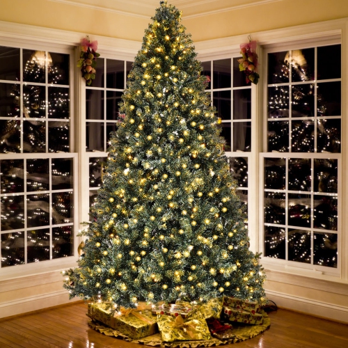 TopBuy – lumières à DEL de 9 pi, arbre de Noël artificiel illuminé, branches à charnières en PVC avec 700 lumières blanc chaud